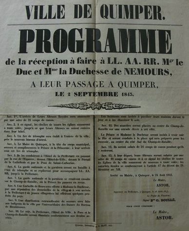Affiche de la visite du Comte de Nemours à Quimper